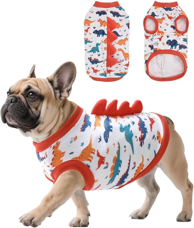 CuteBone Dinosaur Costume Dog Shirt, Stretchy Velvet T-Shirt Clothes for Small Dogs, Soft & Breathable Pet Tee Outfit Cat Apparel for Daily Wear, Cozy Pullover Design Puppy Fashion COSBX02S