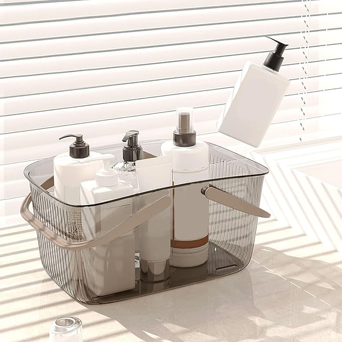 HERCHR Plastic Shower Caddy Basket, Shower Caddy Portable Plastic Shower Caddy with Handle and Drain Holes Clear Bathroom Caddy Organizer for Bathroom Kitchen College Dorm