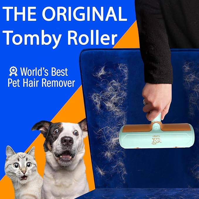 Tomby Reusable Pet Hair Remover Roller for Dog & Cat Hair, Lint Roller for Furniture, Couch, Carpet, Car, Rugs & Bedding, No Sticky Sheets, Easy Cleaning, Portable