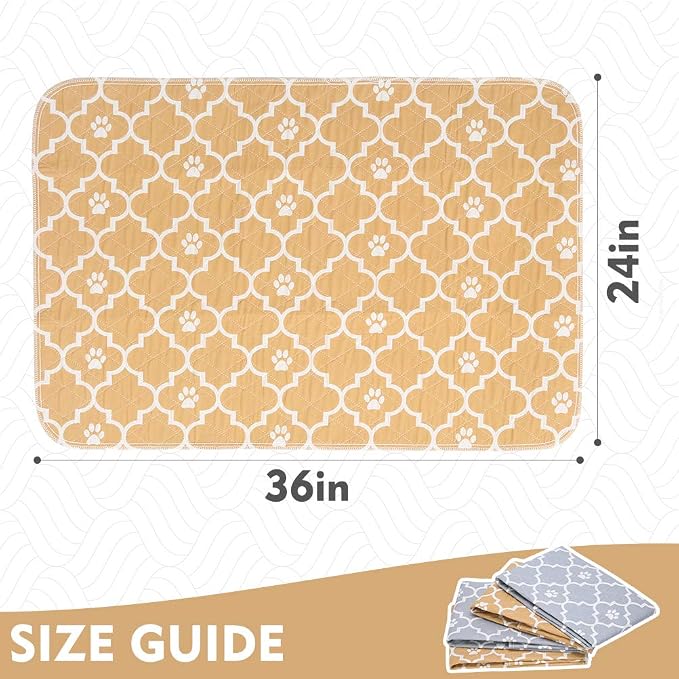 Washable Pee Pads for Dogs, 4 Packs Super Absorbent Leakproof & Non-Slip Dog Pee Pad Large, Reusable Puppy Training Pads Waterproof, Pet Mat Rug for Whelping,Floor,Crate Cats Animals, 24"x36"