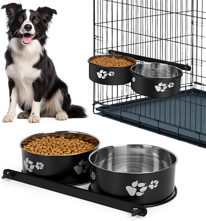 Kennel Water Bowl Hanging, 2 Pack Dog Crate Bowls, No Spill Dog Crate Water Bowl, Food Bowls for Kennel Cage Crates Mountable, 6.3*6.3*2.75 inches for Medium and Small Dog Cat Bunny Guinea Pig Ferret