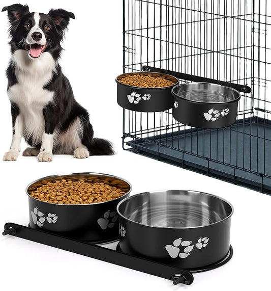 Kennel Water Bowl Hanging, 2 Pack Dog Crate Bowls, No Spill Dog Crate Water Bowl, Food Bowls for Kennel Cage Crates Mountable, 6.3*6.3*2.75 inches for Medium and Small Dog Cat Bunny Guinea Pig Ferret