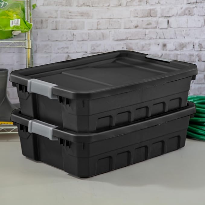 Sterilite 18-Pack Plastic Storage Bins with Lids, Stackable Containers, 10 Gallon, Black