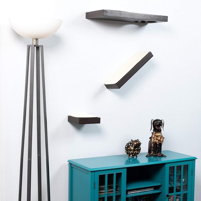 PetFusion Cat Activity Wall Shelves - Single Medium Shelf. Sisal Surfaces for cat Scratching & Plush to Lounge, Neutral Design & Color Tones. Easy & Secure Wall Mount, Espresso Finish