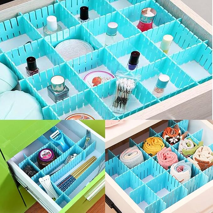 8pcs DIY Plastic Drawer Organizer Adjustable Drawer Dividers for Home Tidy Closet, Socks, Underwear, Office School Supplies, Kitchen Utensil Tools (Blue)