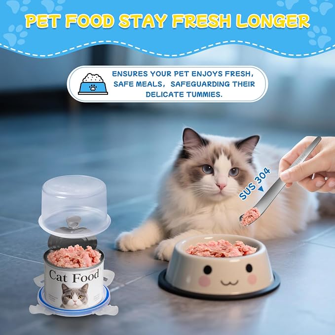 REFLYING Canned Cat Food Storage Lids Reusable Airtight Can Cover | Reusable airtight cat food can lids,Keeps wet food fresh,eliminates odor,Includes SUS 304 spoon and can opener