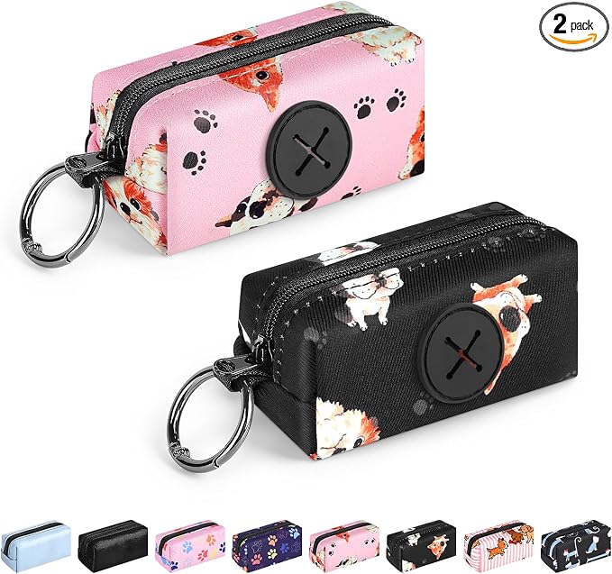 2pack Dog Poop Bag Holder Zippered Pet Waste Bags Dispenser