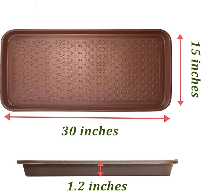Large Multifunctional Boot Tray 2 Pack Boot Mat Washable Indoor or Outdoor Tray Mat for Shoes Boots Plants Pots Paint Tins Pet Bowls Car Storage, 30 x 15 x 1.2 Inches (Brown)