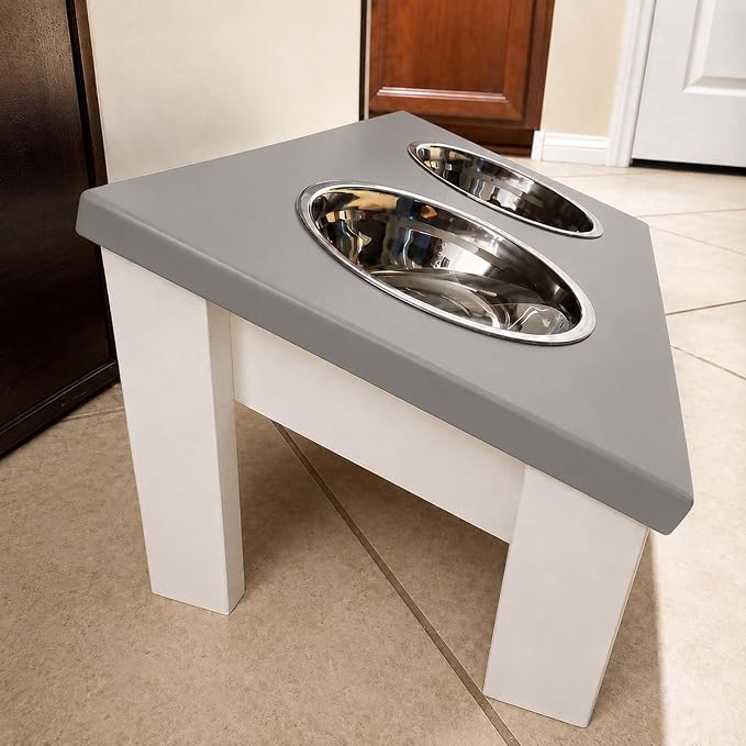 Tilted Dog Bowl - Personalized Custom Elevated Feeder for Short-Nose Dogs | Farmhouse Style, Stainless Steel Dishwasher Safe Bowls, Anti-Slip, Raised Angled, Flat-Face Dogs, Made in USA