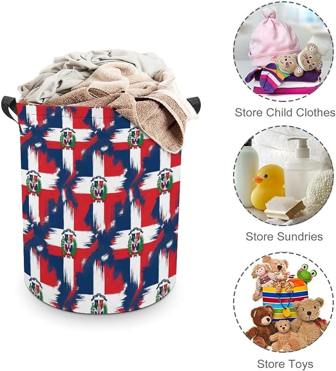 Portable Waterproof Hamper Dominican Republic Grunge Flag, Foldable Laundry Basket with Handles for Bedroom, Bathroom, and Clothes Storage