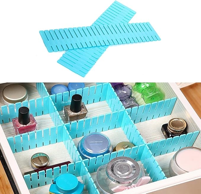 8pcs DIY Plastic Drawer Organizer Adjustable Drawer Dividers for Home Tidy Closet, Socks, Underwear, Office School Supplies, Kitchen Utensil Tools (Blue)