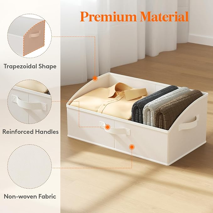 Lifewit Trapezoid Closet Storage Bin for Shelf, 6 Packs 23L, White | Non-woven Closet Organizer Baskets with Handles, Foldable Clothes Containers Boxes for Clothing, Book, Purse, Extra Large