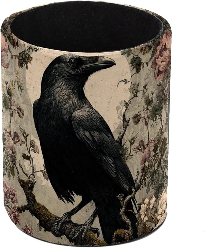 Faux Leather Pen Holder for Desk, Pencil Organizer Crow Pen Cup Desk Decor Makeup Brush Holder Storage for Office Home