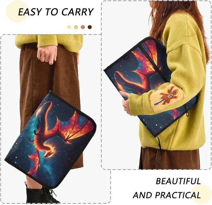 Dragon in The Dark Night File Organizer 13 Pocket Expanding File Folder with Front Pouch Portable Business Fire Storage Document Organizer Folder with Zipper
