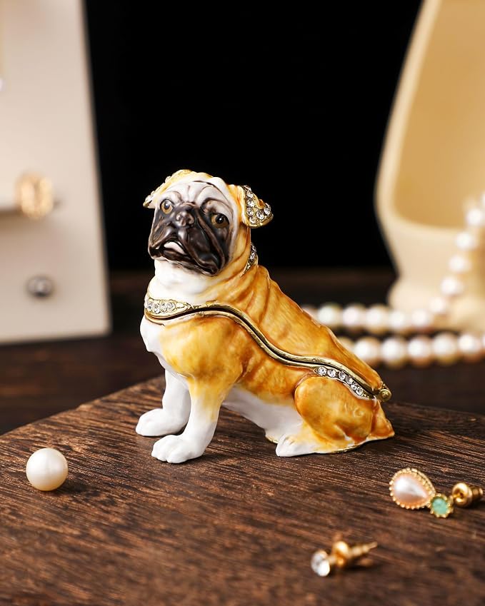 Hand Painted Trinket Box Enamel Vintage Jewelry Box Hinged Metal Jewelry Organizer Decorative Treasure Box Unique Gifts Dog B