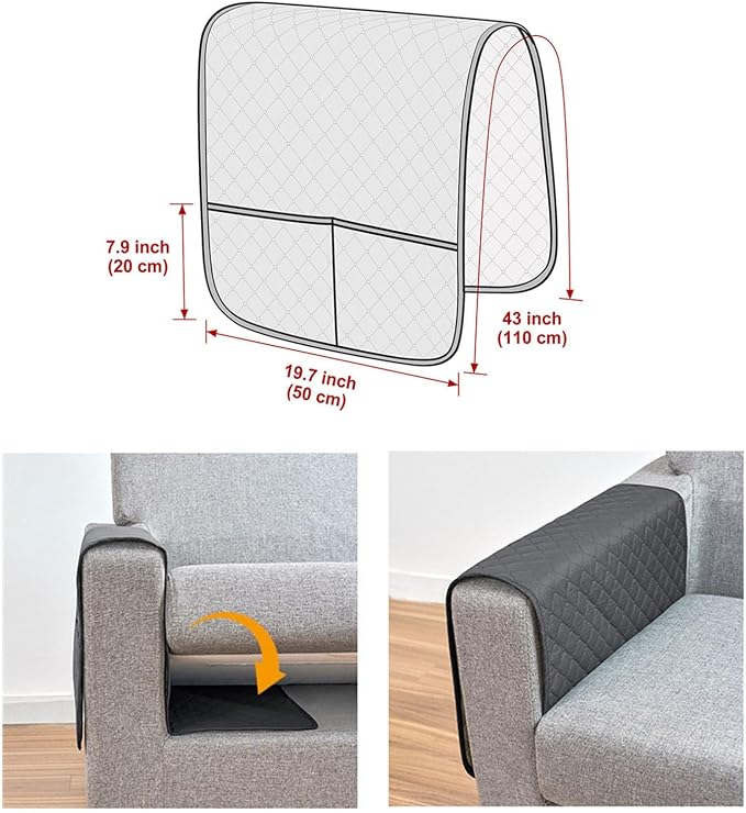 Anti-Slip Arm Rest Covers for Sofa Organizer Polyester Pongee Waterproof Couch Arm Covers with Side Pocket Arm Chair Covers, Arm Chair Bedside Storage(Coffee)
