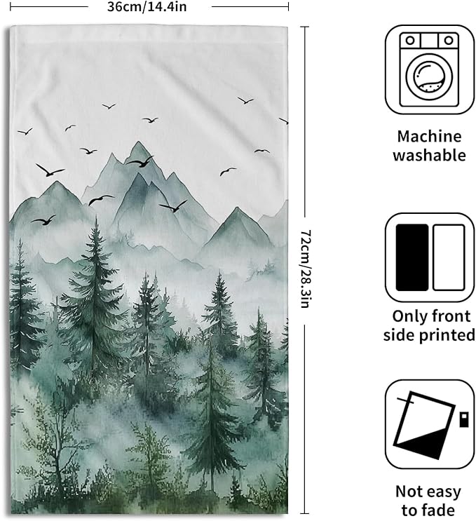 Giwawa Misty Forest Hand Towel Set of 2 Foggy Mountain Woodland Face Towels Watercolor Spring Summer Nature Trees Ultra Soft Washcloth for Bathroom Guest Gym Spa Hotel Season Decor