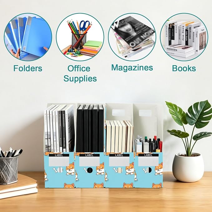 Emelivor Pets Dogs Shiba Blue Print Magazine Holder Set of 3 Desk File Organizer Water-resistant Vertical Folder Holder with Labels for Office Organization File Box for Documents Classroom Home