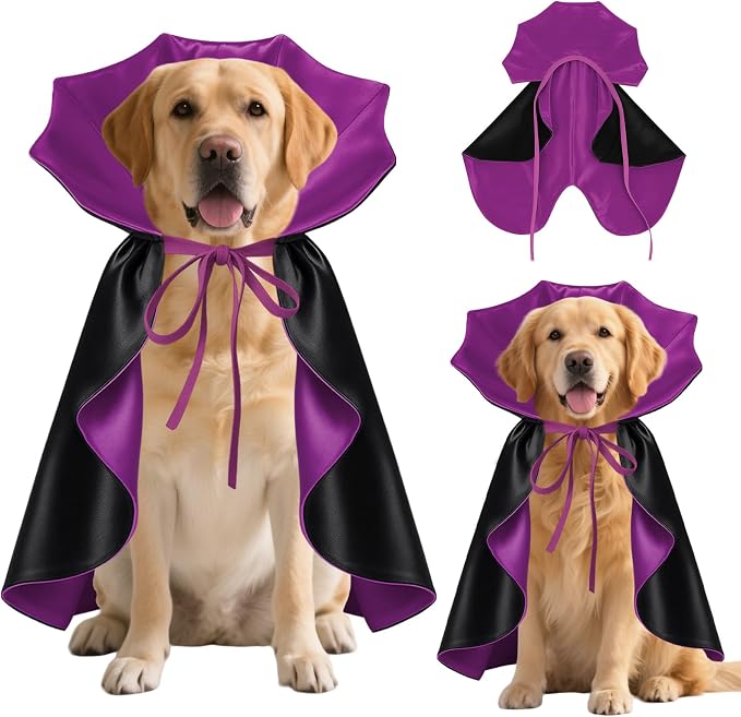 Dog Halloween Costume, Pet Cape for Small Puppy Dogs Cat Funny Red & Black Halloween Costumes with Neck Armor Adjustable Strap Idea for Vampire Party Cosplay (Purple, XL)