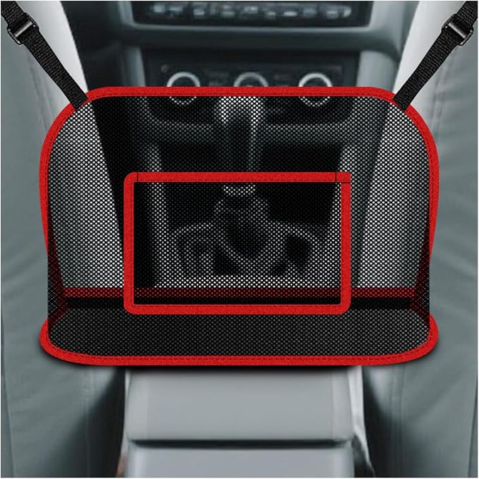 Car Net Pocket Handbag Holder, Large Capacity Automotive Organizer Mesh Pouch Between Front Seats, Auto Backseat Barrier for Pet Kid, Universal Vehicle Storage Bag for Women Men(Red)