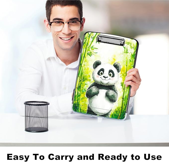 Green Bamboo Panda A4 Clipboard with Storage Pen Holder, Clipboards Organizer Nursing Clipboard Foldable File Folder Plastic Clipboard Folio Clip Board for Office Students Classroom Doctor