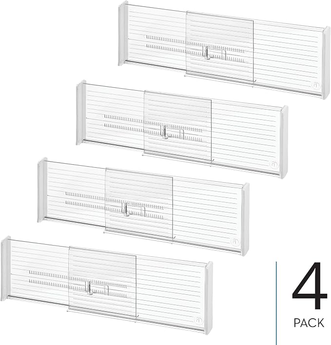 iDesign Expandable Deep Drawer Dividers, Set of 4, Clear | Kitchen, Dresser, Desk Drawers