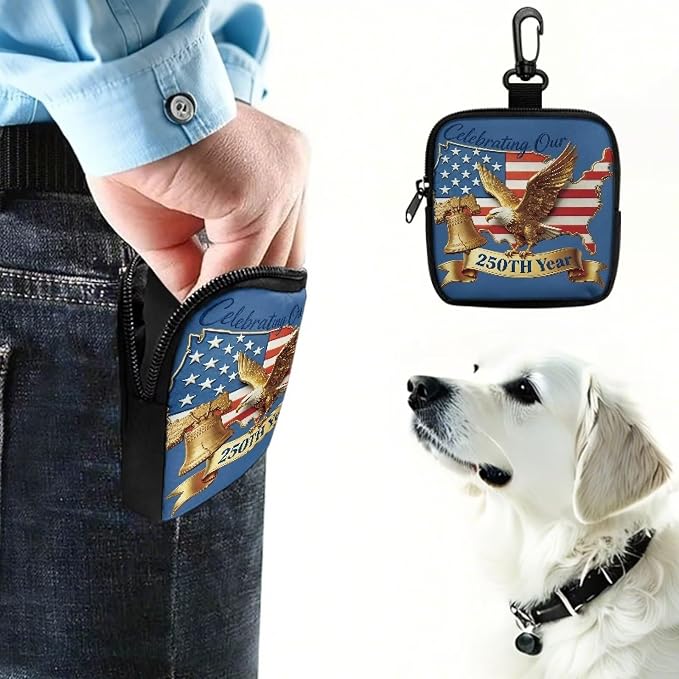 Dog Treat Pouch for Pet Walking and Training with Carabiner Zipper Design Small Dog Training Treat Bag Pack Holder for Puppy Snack Dispenser American Eagle 250th Celebration