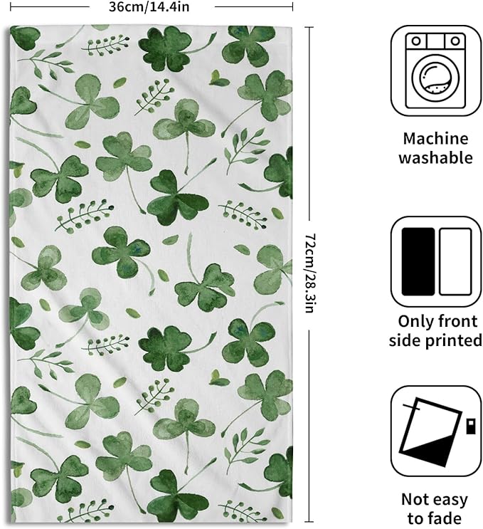 Giwawa St Patrick Day Hand Towel Set of 2 Sage Green Clovers Shamrock Towel Spring Summer Eucalyptus Leaves Face Towel Quick Drying Dish Wash Cloth for Hotel Bathroom Gym Home Holiday