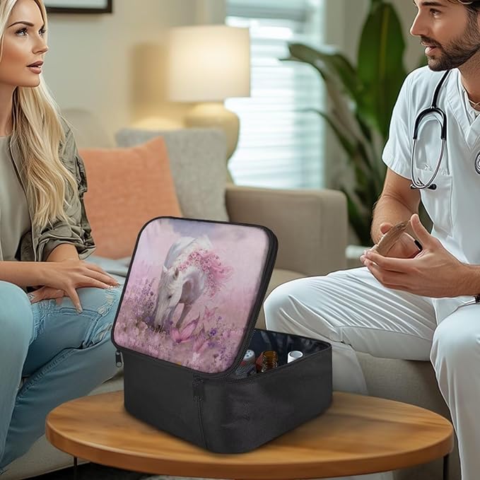 Rnyleeg Pink First Aid Kit Empty Butterfly Horse Print First Aid Bag for Home Travel Outdoor Emergency Medical Kit with Mesh Pockets Easy to Carry