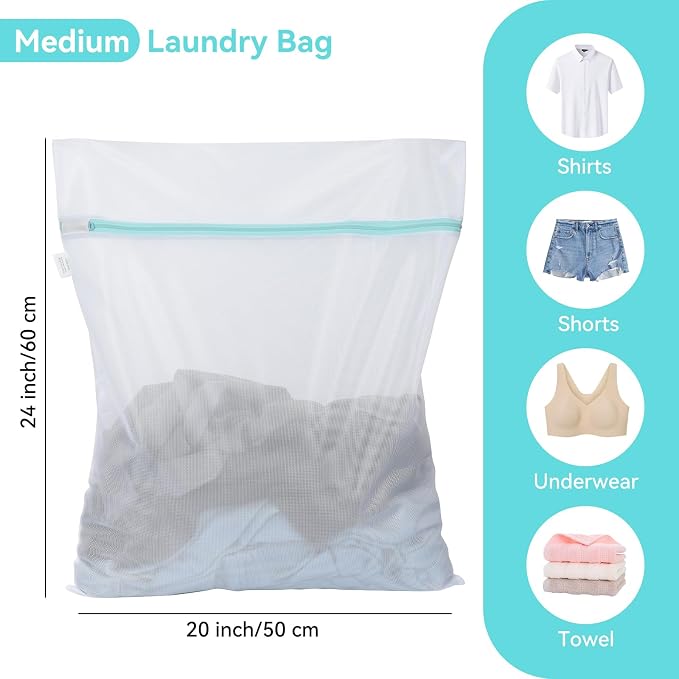 OTraki Medium Mesh Laundry Bags 20x24 inch Zipper Lingerie Bags for Washing Delicates Laundry Mesh Bag Machine Washable for Travel Dorm Hotel Camp, Don't Drying, Melting 140-176℉ White | Zipper Lingerie Bags for Washing Delicates Laundry Mesh Bag Machi...