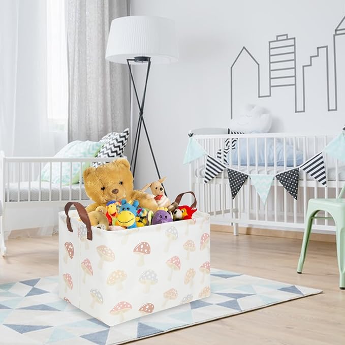 Rectangular Baby Laundry Basket,Mushroom Basket,Collapsible Waterproof Kids Toys Storage box,kids gift hamper,Toy Bins,Baby Room Decor(Mushroom)