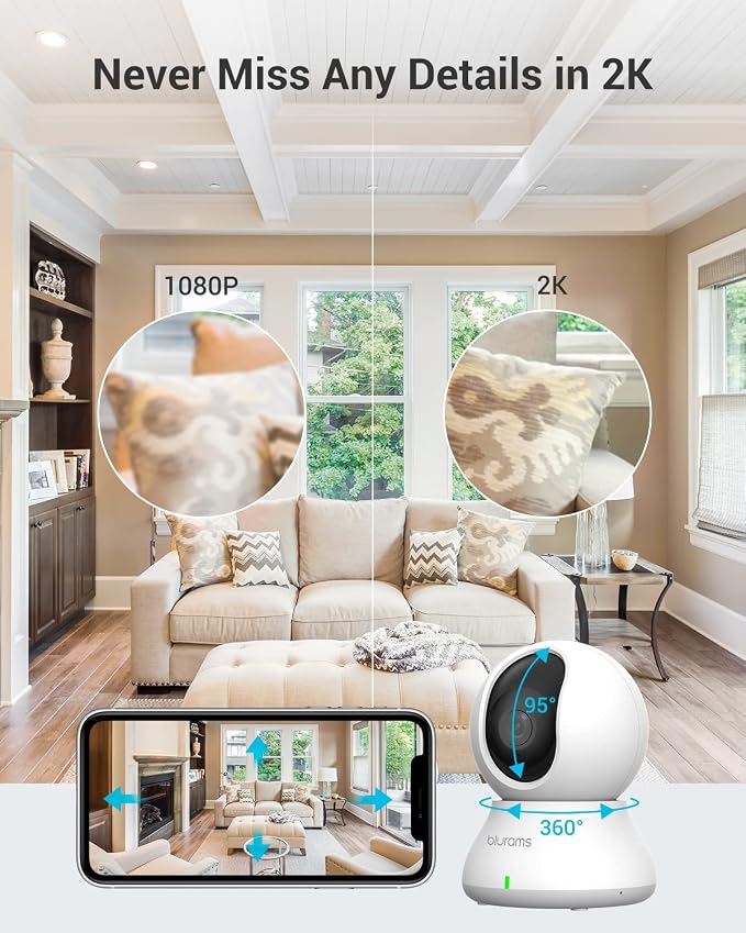 blurams Indoor Cameras for Home Security, 2K Pet Camera with Phone App, 5GHz/2.4GHz Dual-Band, 360° PTZ Indoor Cameras, 2-Way Talk, Motion Tracking, 4Pack