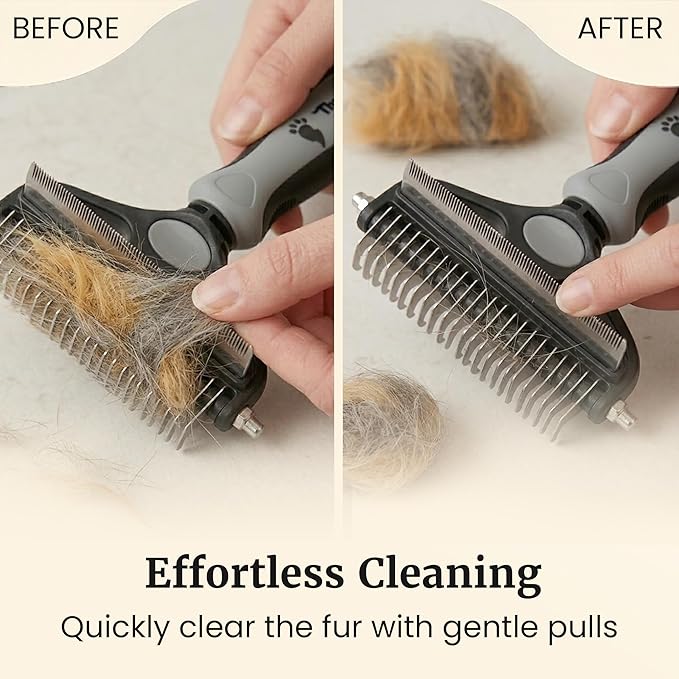 2-in-1 Deshedding Brush and Dematting Rake for Dogs – Double Coat Undercoat Grooming Tool for Medium to Large Breeds, Reduces Shedding by Up to 95%