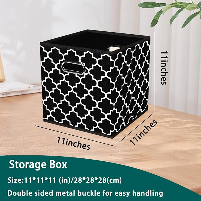 Black Foldable Storage Cubes Bins, Fabric Storage Box Cubes Organizer Baskets with Dual Handles for Home Organizer,Set of 3,(Black Light)