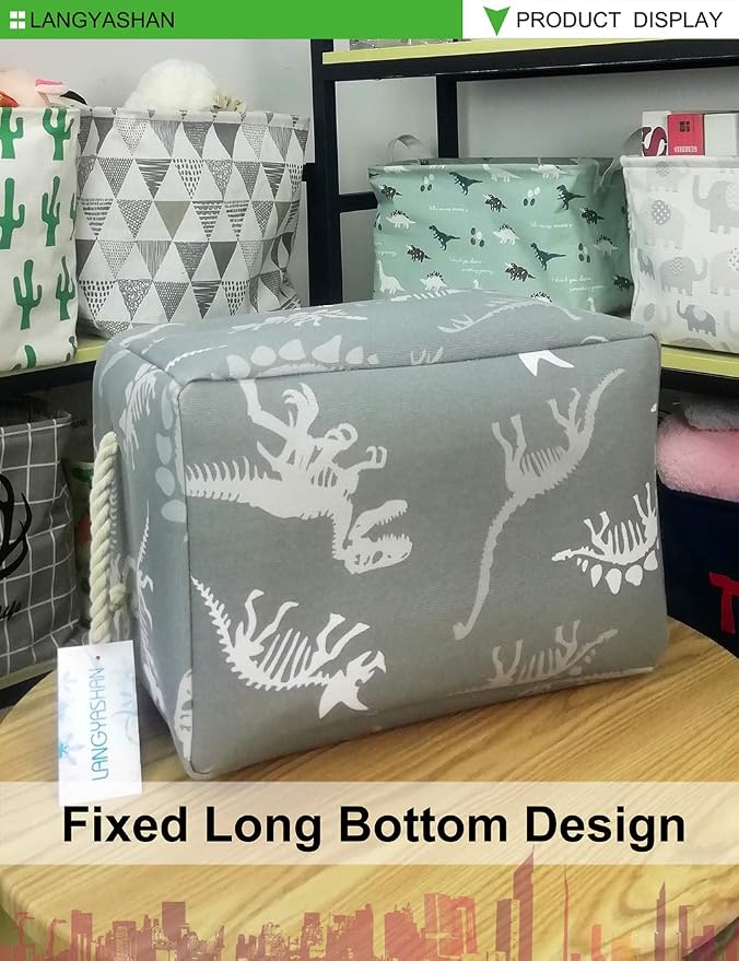 Rectangular Thick Storage Bin Household for Closet Kitchen Office Dinosaur | Foldable Space Saving Canvas Fabric Laundry Hamper with Handles Organizer for Boys Girls Bedroom Shelf Gifts Baskets