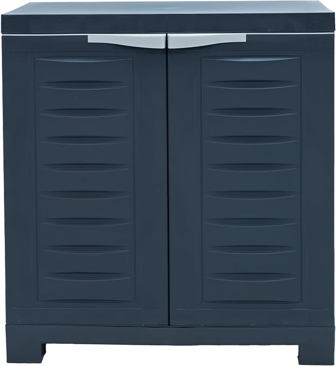 Sunnydaze 25.5" Garage Storage Cabinet with Adjustable Shelf, Charcoal | Heavy Duty Resin Storage Cabinet Resists Rust & Peeling, Easy-Clean Utility Cabinet with Doors for Garage, Closet, Office
