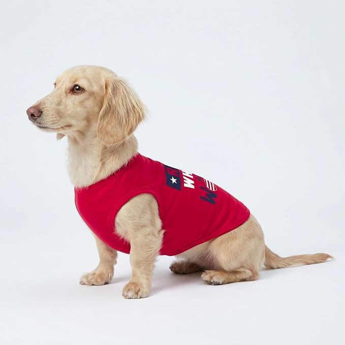 Fitwarm Patriotic Red White and Woof Dog Shirt, 4th of July Dog Clothes for Small Dogs Boy Girl, Funny Doggy Summer Clothes, Pet Outfit, Red, Blue, White, Large