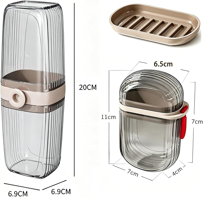 2 Pack Toothbrush Travel Case and Soap Travel Case, 2 in 1 Portable Travel Toothbrush Holder Leakproof Travel Soap Container Dish Tray Large Capacity Toothbrush Cup with Cover Travel Containers