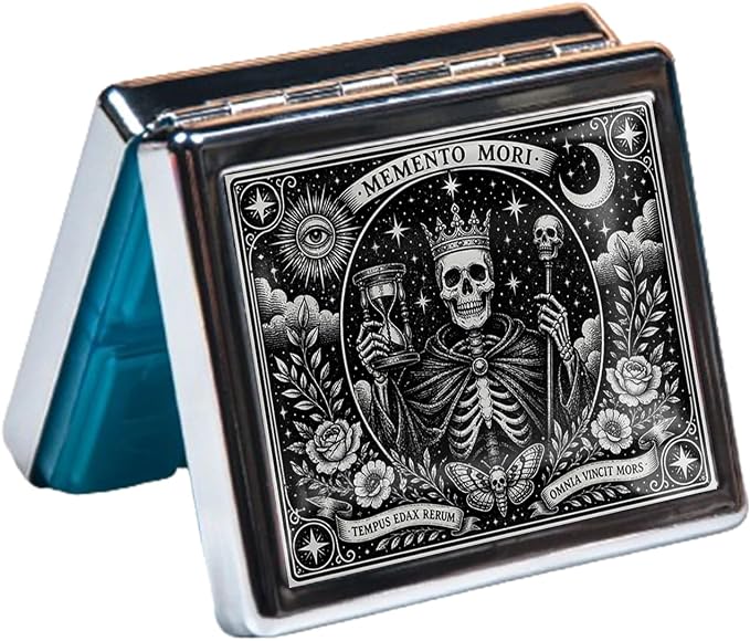 Weekly Pill Organizer with Mirror, 8 Compartments Chrome Pill Box, Portable Travel Medication Organizer for Vitamins and Supplements, Compact Pocket Pill Case for Daily Use (Skeleton)