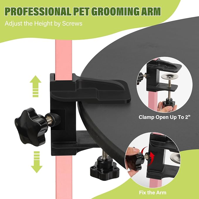 getlstub Dog Grooming Arm with Pet Grooming Hammock, 35" Pet Grooming Table Arm with Adjustable No Sit Haunch Holders, Dog Grooming Stand with Loop Noose for Small and Medium Pets, Pink