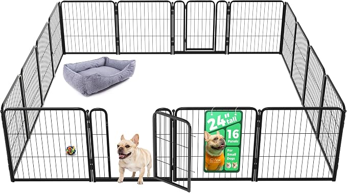 FXW Homeplus Indoor Dog Playpen, 24" H, 16 Panels, for Puppies & Small Dogs | Stress-free play, Heavy-duty, Semi-open design, Easy setup, Threshold-free gate, Expandable, Patented