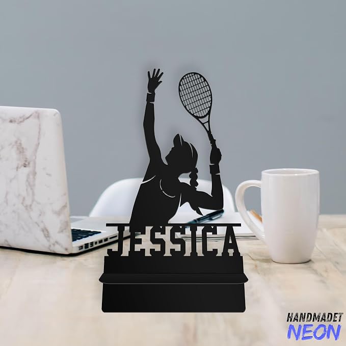 Personalized Tennis Serve Phone Holder, Custom Name Metal Desk Stand, Athlete Accessories Dock, Tablet, Smartphone Display Stands, Gifts for Fans, Sport Lovers, Teens, Christmas