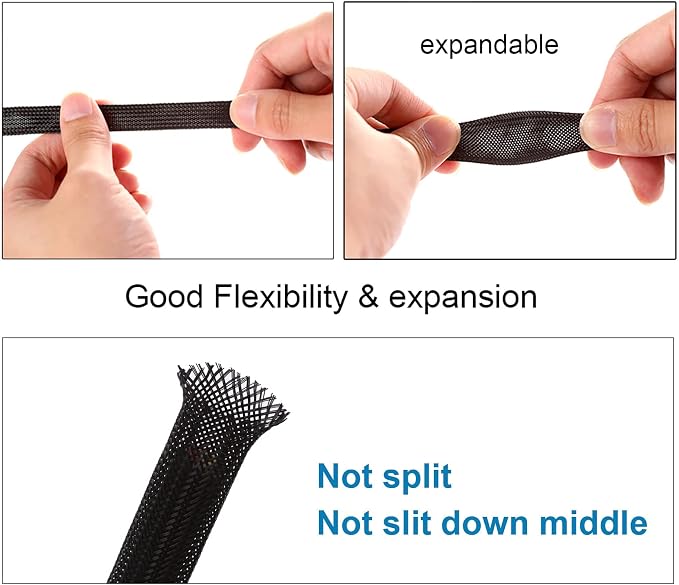 100ft - 1/8 inch PET Expandable Braided Sleeving – Black – Alex Tech Braided Cable Sleeve