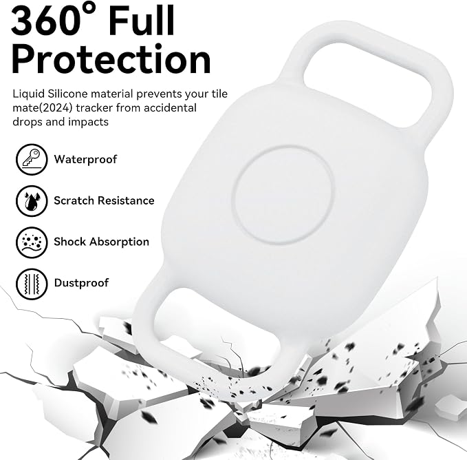 DDJ Waterproof Dog Collar Holder for Life360 Tile Mate Tracker, 2-Pack Durable Silicone Cover, Anti Lost for Life 360 Tile Tracker Case for Cat & Pet Collars, Easy Installation, Lightweight, White