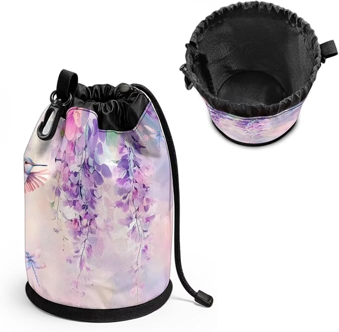 Wisteria Clothespin Bag for Clothesline Outdoor, Clothes Pin Bag with Drawstring Closure, Large Opening, Large-Capacity Clothespin Storage Organizer with Hooks
