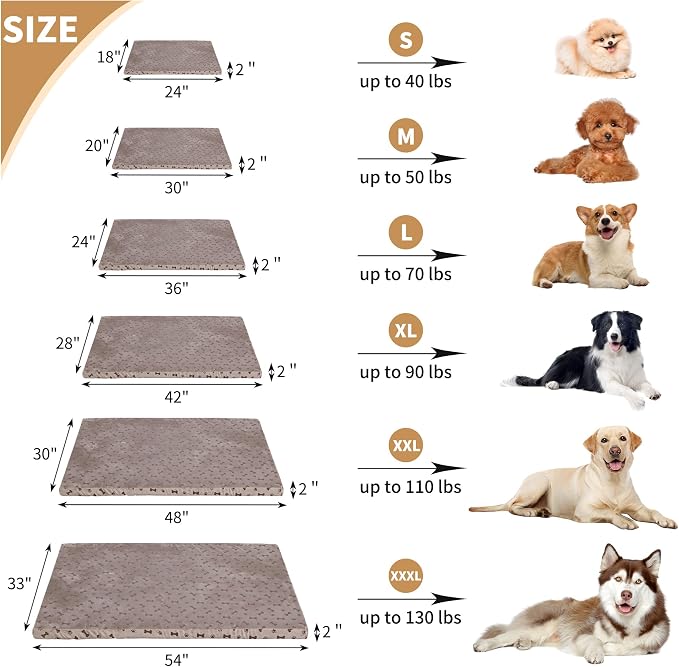 Fancy Dog Bed Mat Cute Dog Crate Pad, Reversible ＆ Machine Washable, Small to XXX-Large Dogs,Bones, Cat Claws (Brown, Large(36x24in))