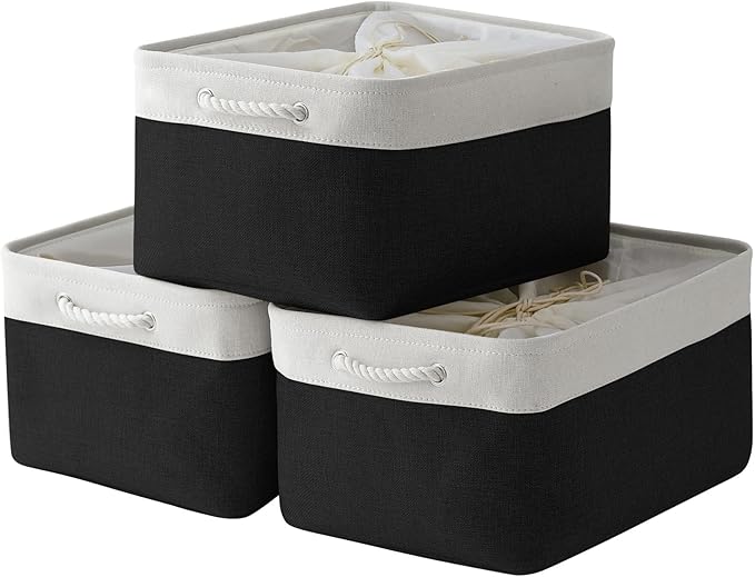 Organization and Storage Basket for Organizing - Jumbo 3 Pack 17.7x13.8x9.7 inch Fabric Storage Cubes for Closet Gifts Organizer Empty Book (White & Black)