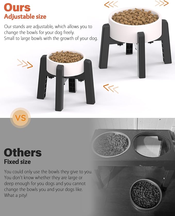 CZPET Dog Bowl Stand Width Adjustable [2 Pack, Stand Only] | Elevated Pet Water & Food Feeder Stand for Medium and Large Pets, Raised Stable and Anti-Slip Raised Bowl