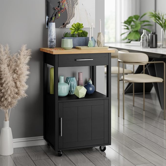 JY QAQA 22" Kitchen Island on Wheels with Storage Cabinet Kitchen Cart Cabinet with Shelves, Cart Handle for Towel Rack or Free Mobility, Portable Islands for Kitchen,Black