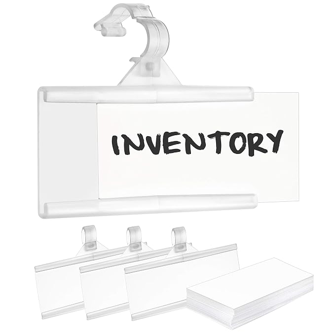 Pack of 50 - Plastic Wire Shelf Label Holder, Sign and Ticket Holder, Easy Clip Design with Tight Snap Lock Closure. Height, 1-1/4" X Width, 3" | "50 Label Inserts Included"